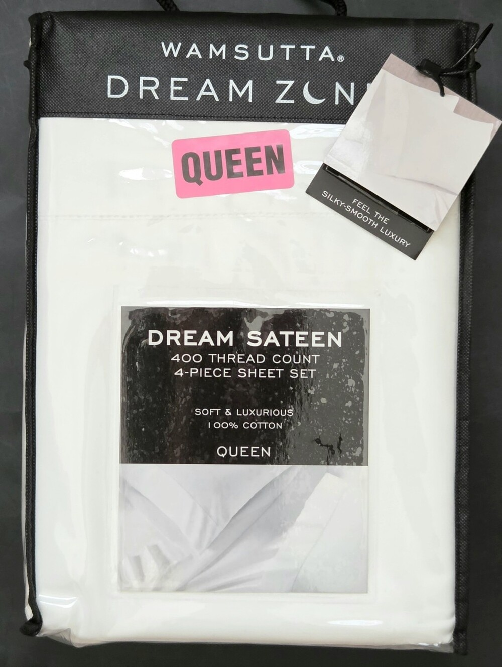 Wamsutta Dream Zone Sateen WHITE 400 TC 4 Piece Queen Cotton Sheet Set